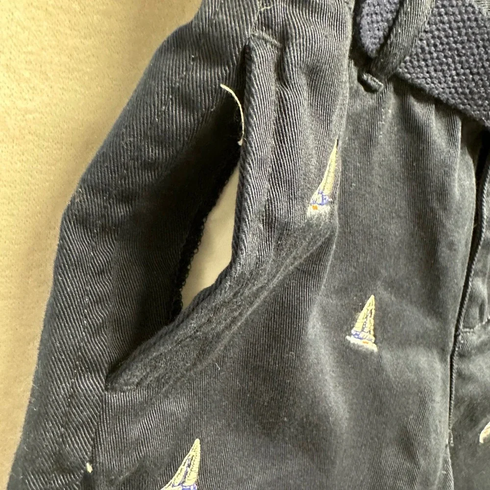 Ralph Lauren Chino Pants Kids 18M Navy Blue Sailboat Embroidered Belted